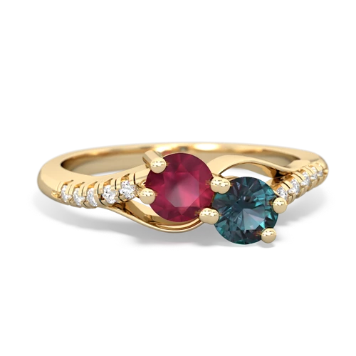 Ruby Genuine Ruby with Lab Created Alexandrite Two Stone Infinity ring Ring