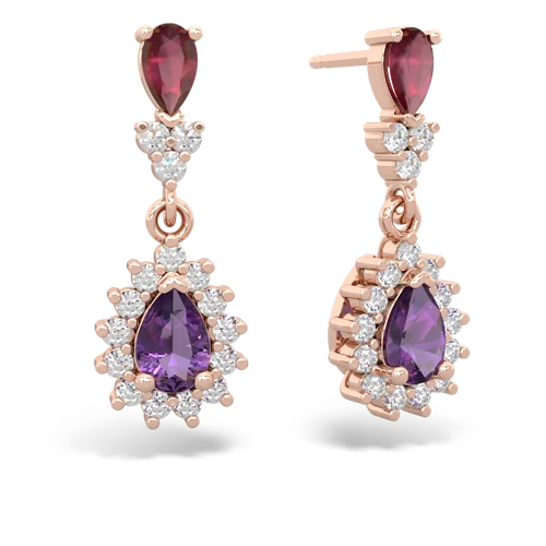 Ruby Genuine Ruby with Genuine Amethyst Halo Pear Dangle earrings Earrings