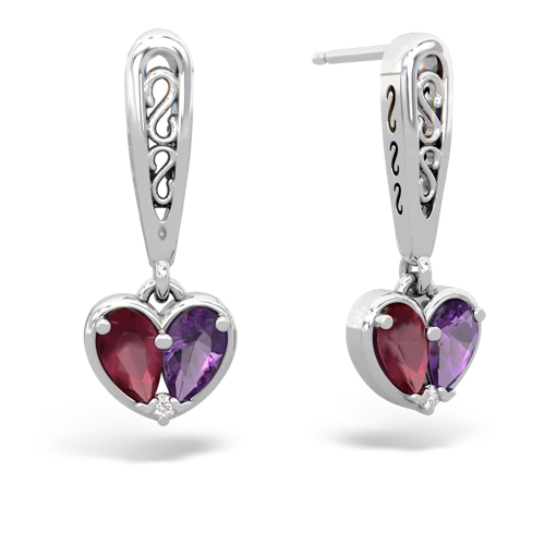 ruby-amethyst filligree earrings