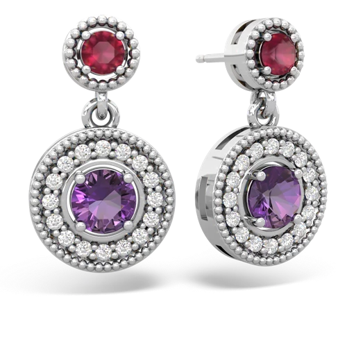 Ruby Genuine Ruby with Genuine Amethyst Halo Dangle earrings Earrings