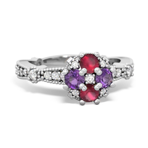 Ruby Genuine Ruby with Genuine Amethyst Milgrain Antique Style ring Ring