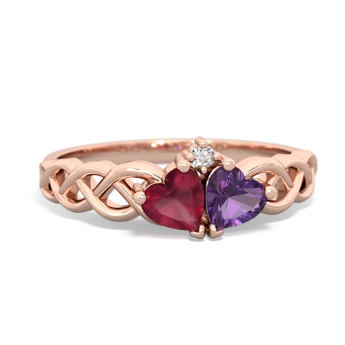 Ruby Genuine Ruby with Genuine Amethyst Heart to Heart Braid ring Ring