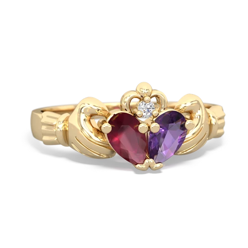 Ruby Genuine Ruby with Genuine Amethyst Claddagh ring Ring