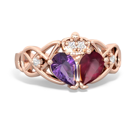 Ruby Genuine Ruby with Genuine Amethyst Two Stone Claddagh ring Ring