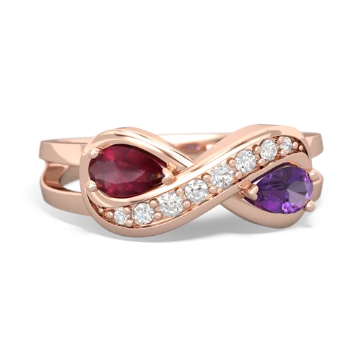 Ruby Genuine Ruby with Genuine Amethyst Diamond Infinity ring Ring
