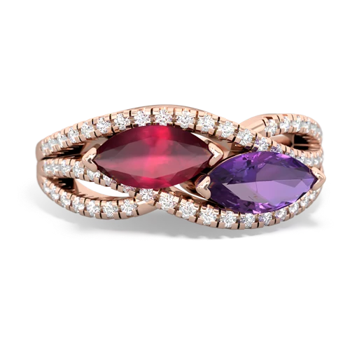 Ruby Genuine Ruby with Genuine Amethyst Diamond Rivers ring Ring