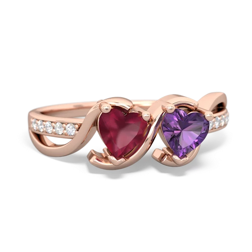 ruby-amethyst double heart ring