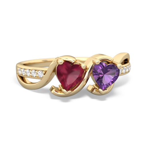 ruby-amethyst double heart ring