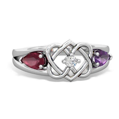 ruby-amethyst double heart ring