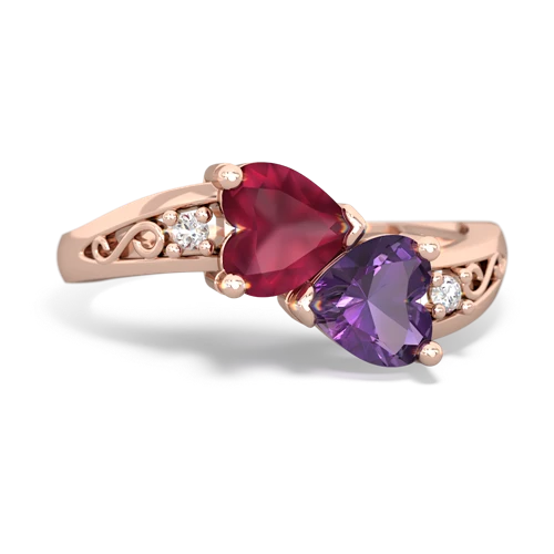 Ruby Genuine Ruby with Genuine Amethyst Snuggling Hearts ring Ring