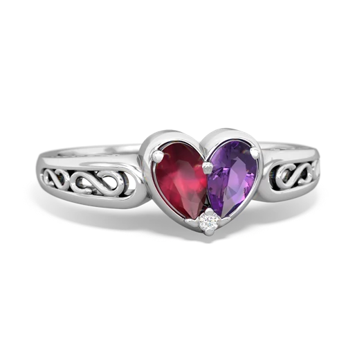 Ruby Genuine Ruby with Genuine Amethyst filligree Heart ring Ring