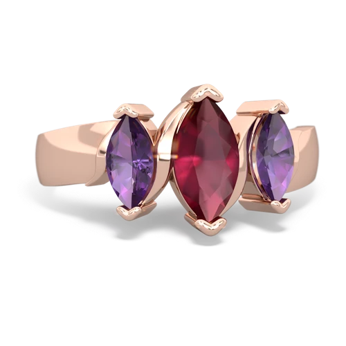 Ruby Genuine Ruby with Genuine Amethyst and Genuine Peridot Three Peeks ring Ring