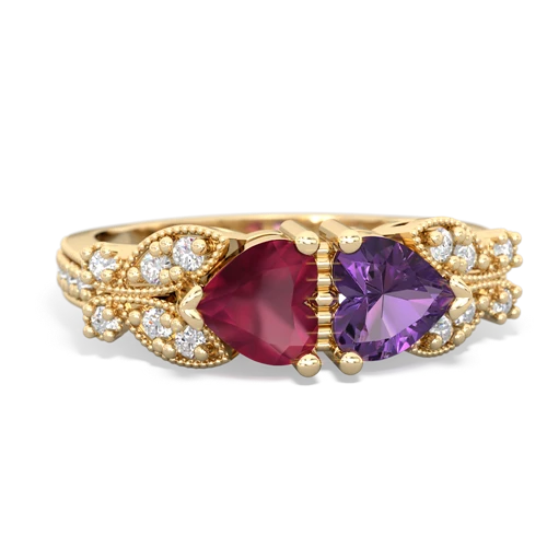 Ruby Genuine Ruby with Genuine Amethyst Diamond Butterflies ring Ring