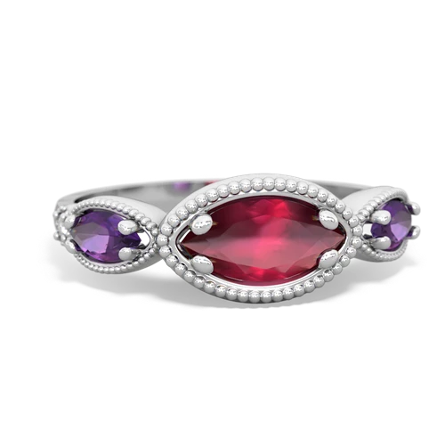 Ruby Genuine Ruby with Genuine Amethyst and Lab Created Pink Sapphire Antique Style Keepsake ring Ring