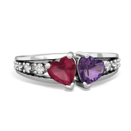 Ruby Genuine Ruby with Genuine Amethyst Heart to Heart ring Ring