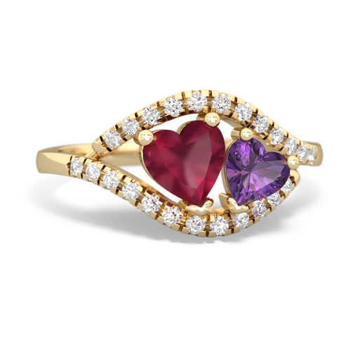 ruby-amethyst mother child ring