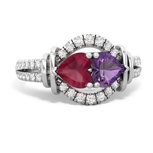 Ruby Genuine Ruby with Genuine Amethyst Art-Deco Keepsake ring Ring