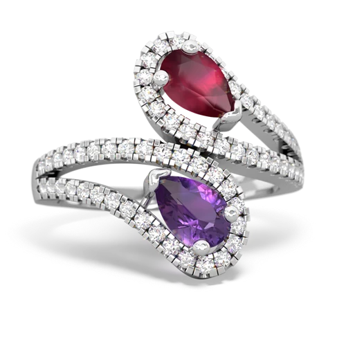 ruby-amethyst pave swirls ring