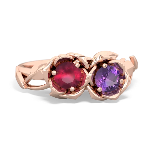 ruby-amethyst roses ring