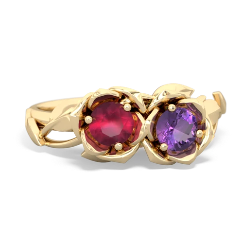 ruby-amethyst roses ring