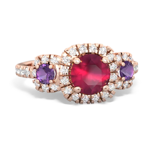 Ruby Genuine Ruby with Genuine Amethyst and Genuine Swiss Blue Topaz Regal Halo ring Ring