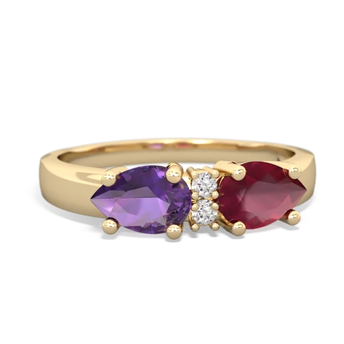 Ruby Genuine Ruby with Genuine Amethyst Pear Bowtie ring Ring