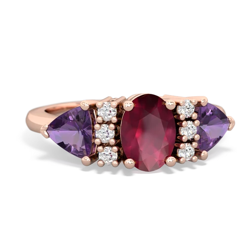 Ruby Genuine Ruby with Genuine Amethyst and  Antique Style Three Stone ring Ring