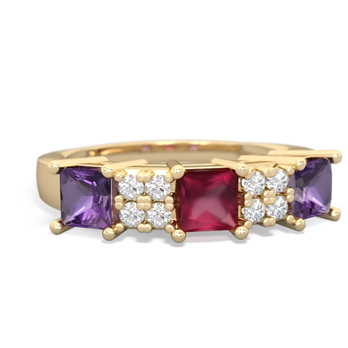 Ruby Genuine Ruby with Genuine Amethyst and  Three Stone ring Ring