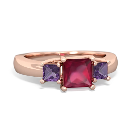 Ruby Genuine Ruby with Genuine Amethyst and  Three Stone Trellis ring Ring