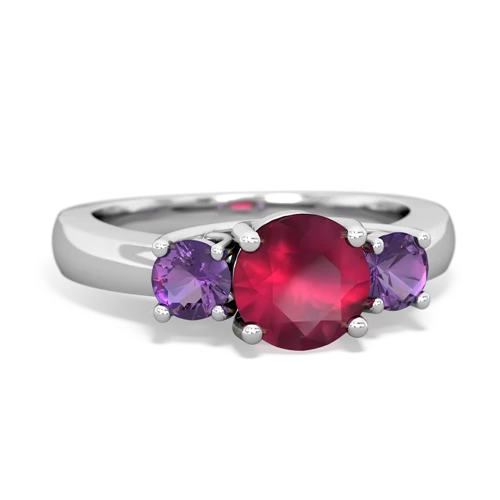 Ruby Genuine Ruby with Genuine Amethyst and Lab Created Pink Sapphire Three Stone Trellis ring Ring