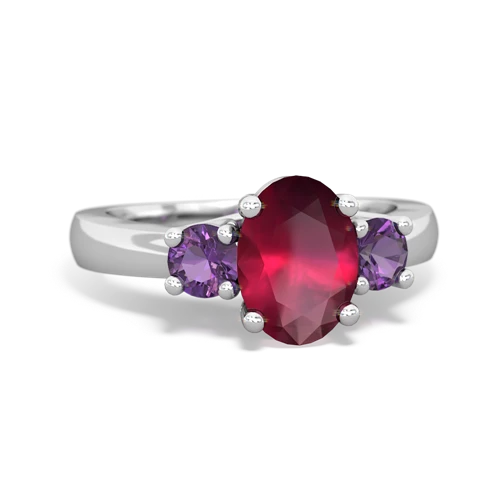 Ruby Genuine Ruby with Genuine Amethyst Three Stone Trellis ring Ring