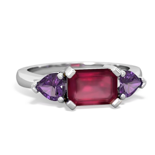 Ruby Genuine Ruby with Genuine Amethyst and Lab Created Pink Sapphire Three Stone ring Ring