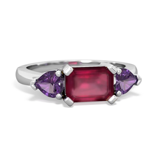 Ruby Genuine Ruby with Genuine Amethyst and Genuine Swiss Blue Topaz Three Stone ring Ring