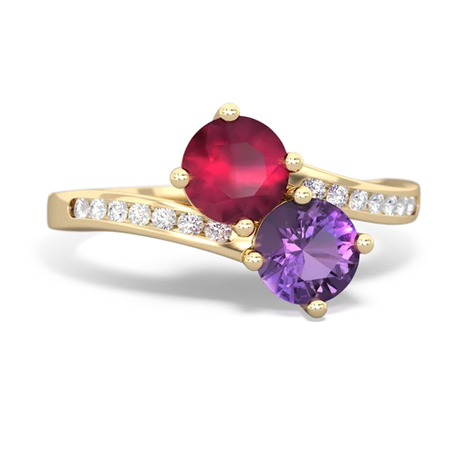 Ruby Genuine Ruby with Genuine Amethyst Keepsake Two Stone ring Ring