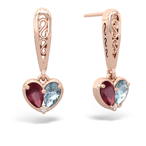 ruby-aquamarine filligree earrings