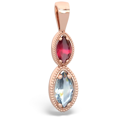 ruby-aquamarine antique milgrain pendant