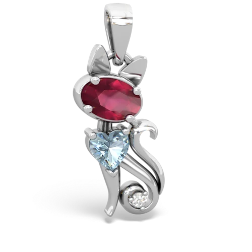 ruby-aquamarine kitten pendant