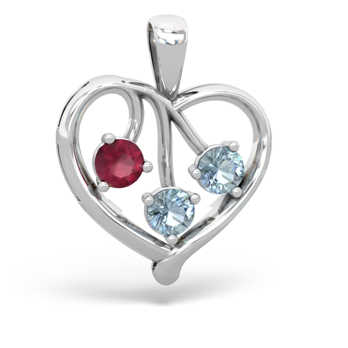 Genuine Ruby with Genuine Aquamarine and Genuine Aquamarine Glowing Heart pendant