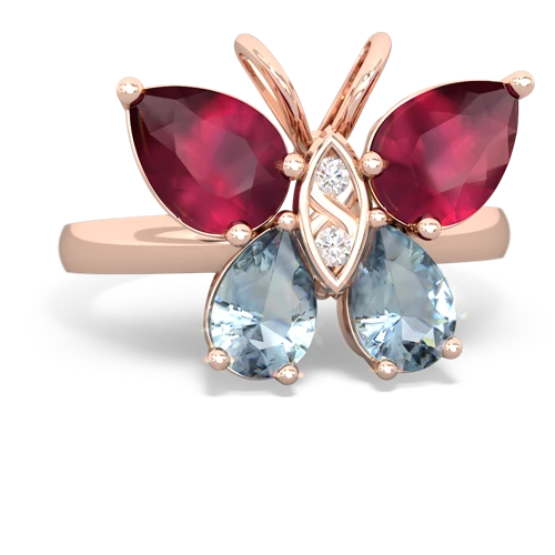 ruby-aquamarine butterfly ring