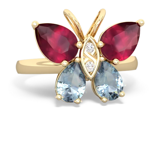 ruby-aquamarine butterfly ring