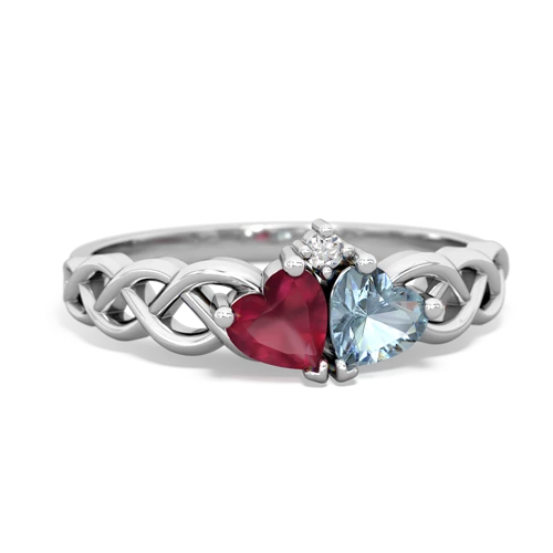ruby-aquamarine celtic braid ring