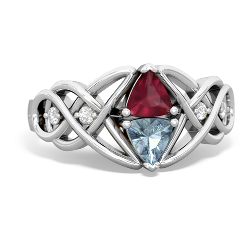 ruby-aquamarine celtic knot ring