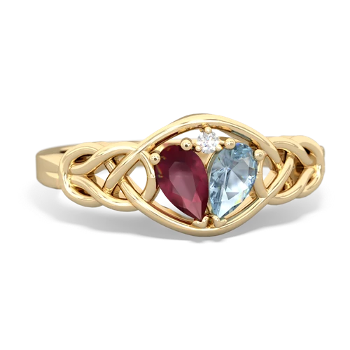 ruby-aquamarine celtic knot ring