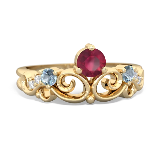 Genuine Ruby with Genuine Aquamarine and Genuine Aquamarine Crown Keepsake ring