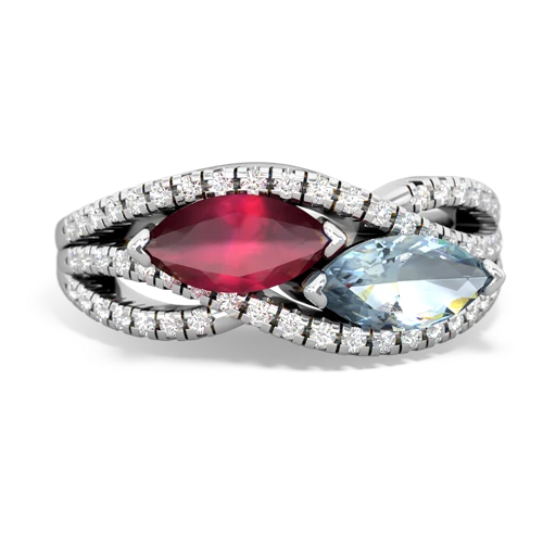ruby-aquamarine double heart ring