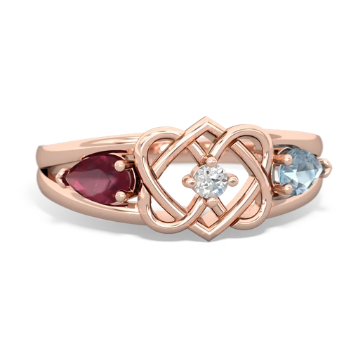 ruby-aquamarine double heart ring