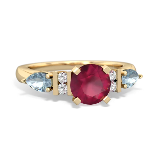 Ruby Genuine Ruby with Genuine Aquamarine and Genuine Tanzanite Engagement ring Ring