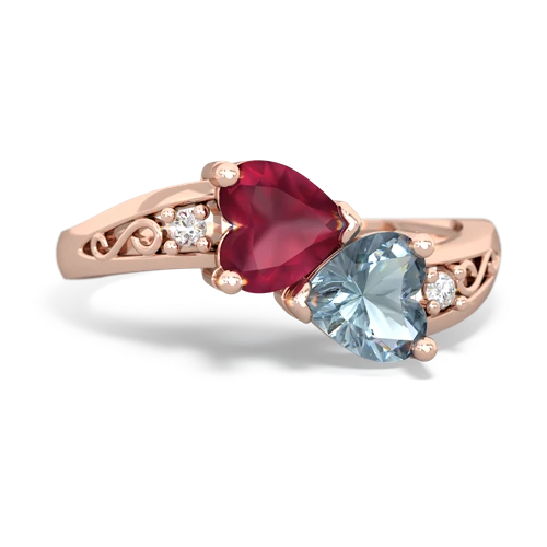 ruby-aquamarine filligree ring