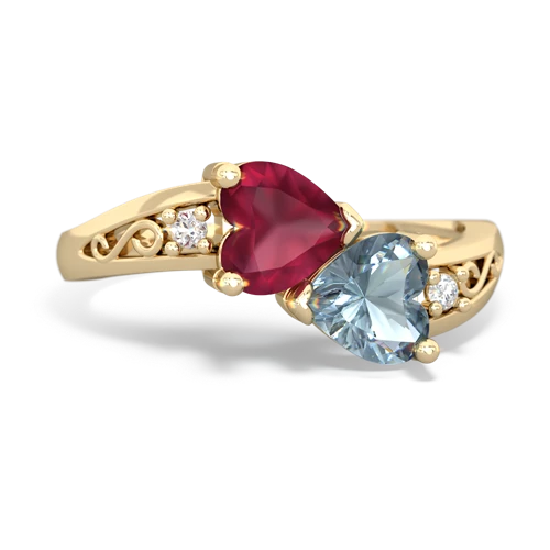 ruby-aquamarine filligree ring