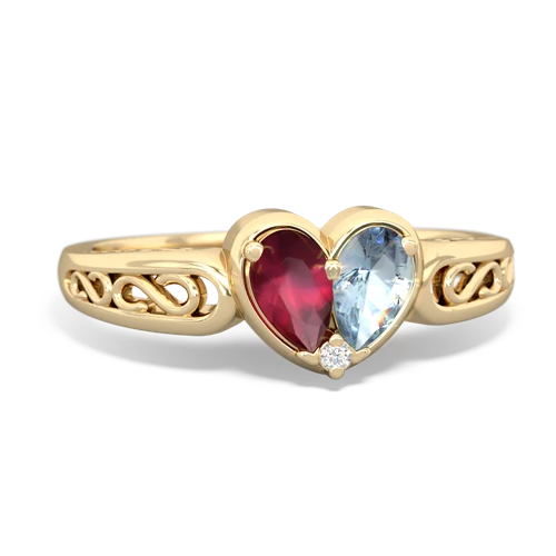 ruby-aquamarine filligree ring